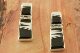 Calvin Begay Genuine Acoma Jet Sterling Silver Earrings